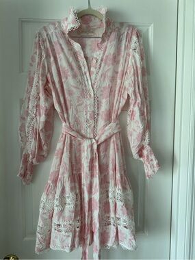 Miss June Paris  Pink Floral Lace-Trim Mini Dress with Self-Tie Waist